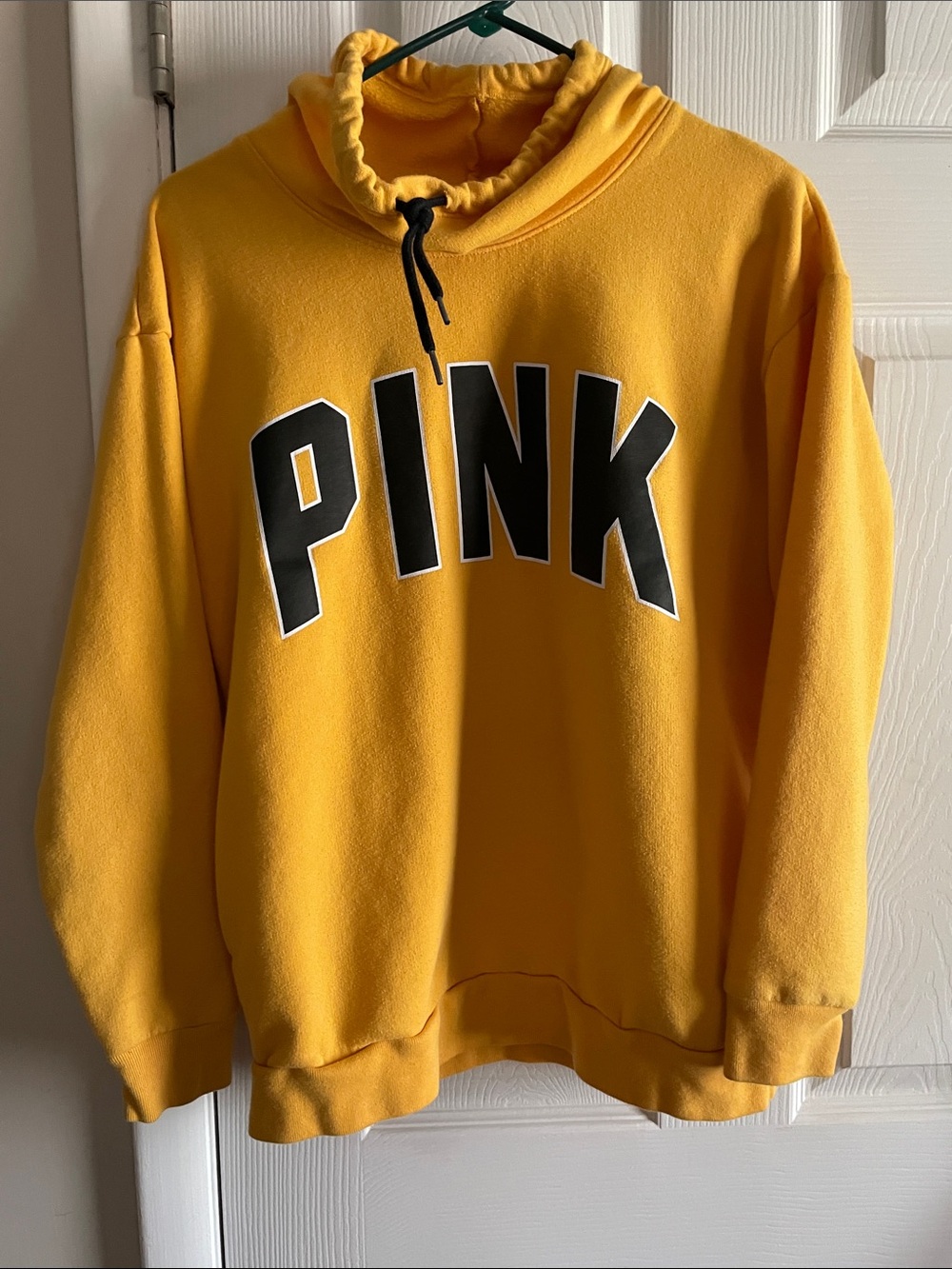 PINK Victoria's Secret Yellow Cowl Pullover with Black Logo